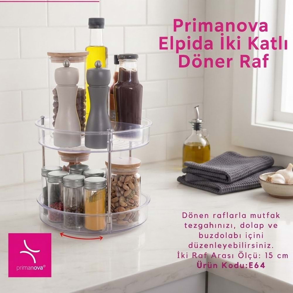 E64.16 -ELPİDA İKİ KATLI DÖNER RAF ŞEFFAF -PRİMANOVA