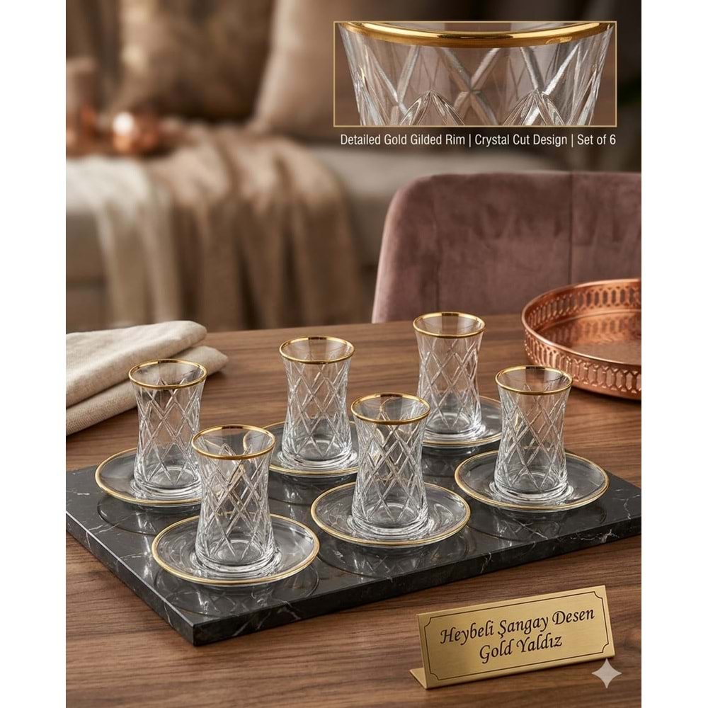 HEYBELİ ÇAY SETİ 12 PRÇ. ŞANGAY GOLD -POLANT