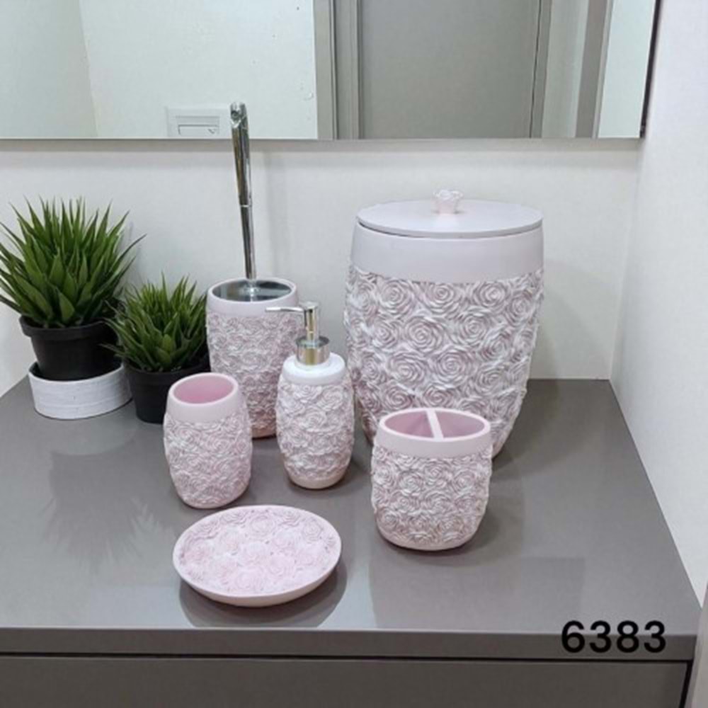 6383-BANYO SET POLYS PEMBE GÜLLÜ-ACR