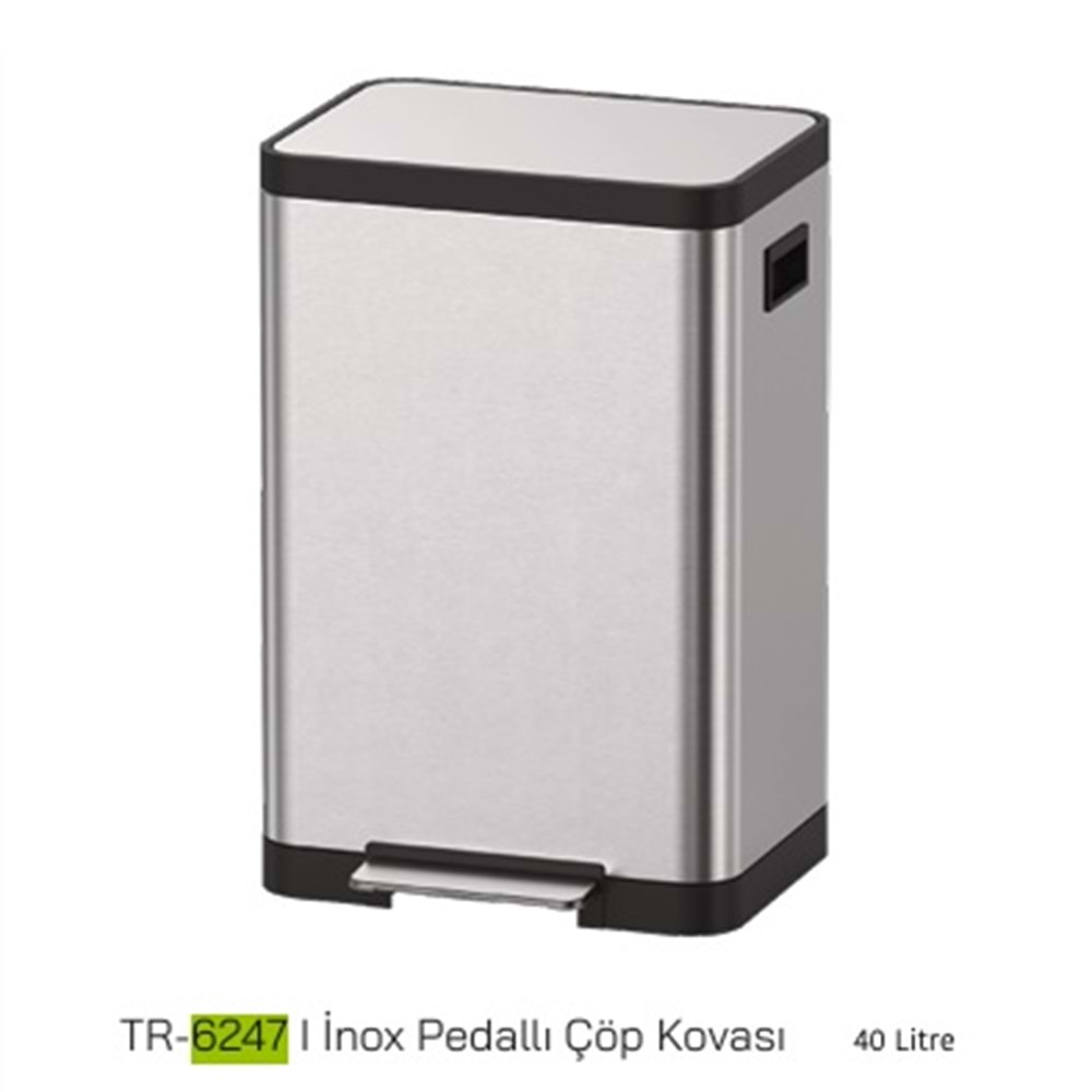 6247- PEDALLI ÇÖP İNOX 40 LT -AROW