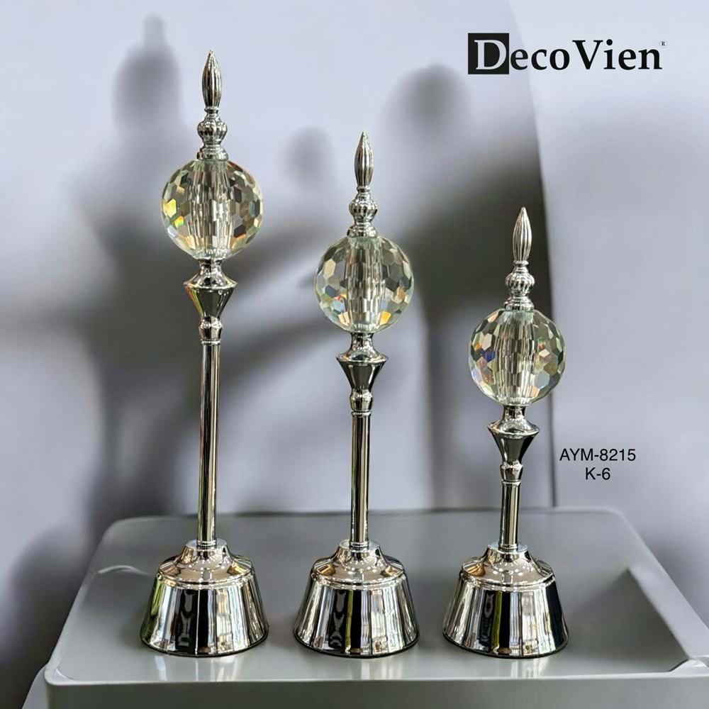 8215 -KRİSTAL 3 LÜ CAM KÜRE AYAKLI -AYMET