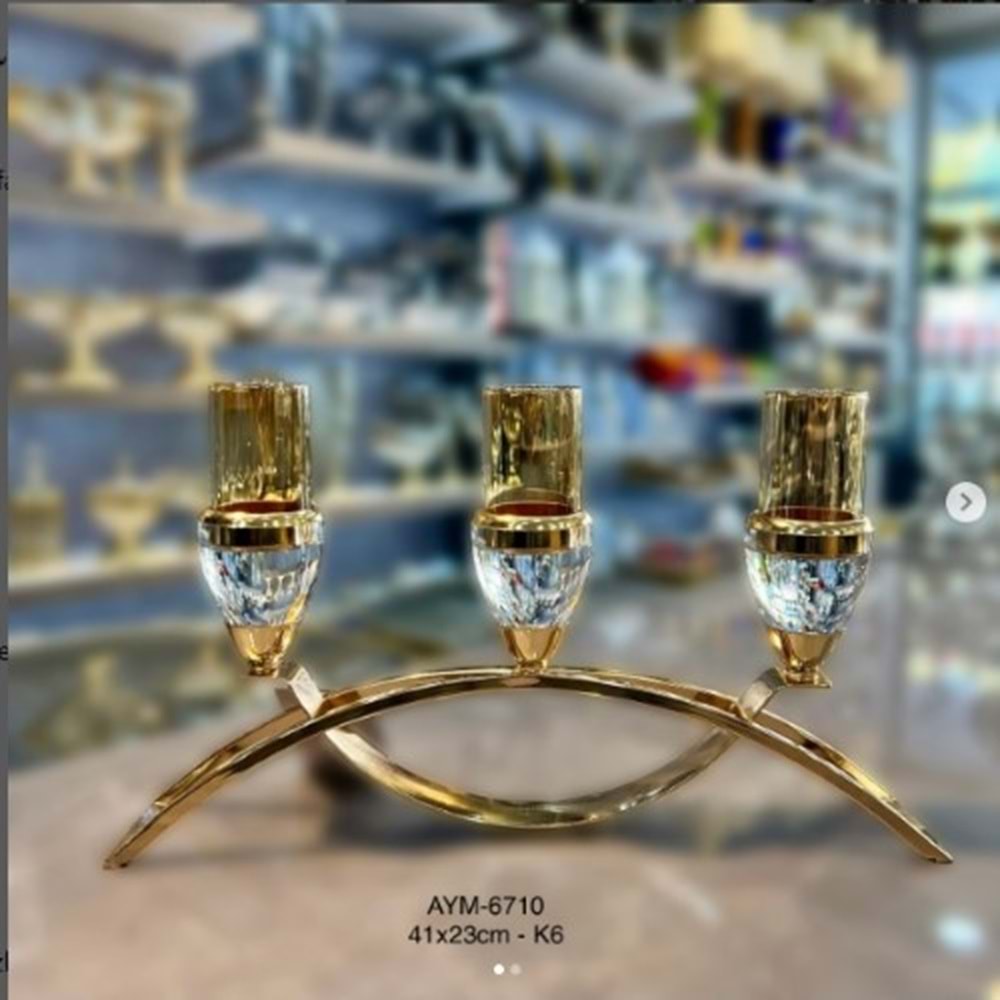 6710-DEKOR MUMLUK 3 LÜ GOLD-AYMET