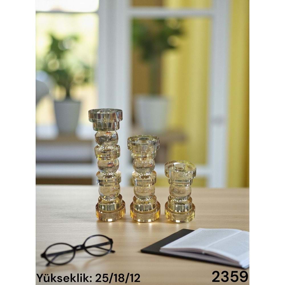 2359-KRİSTAL MUMLUK 3 LÜ SİLİNDİR BAL -FURKAN