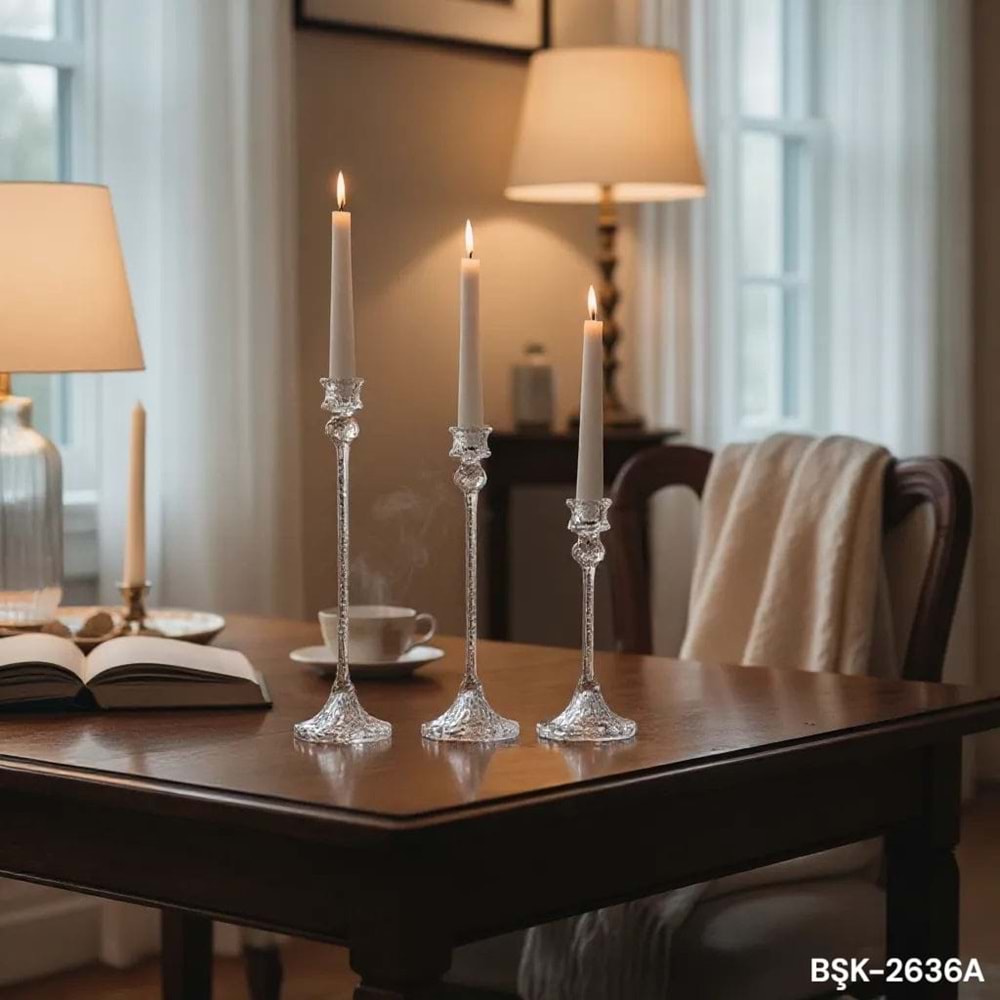 2636.A-KRİSTAL MUMLUK 3 LÜ BAL -FURKAN