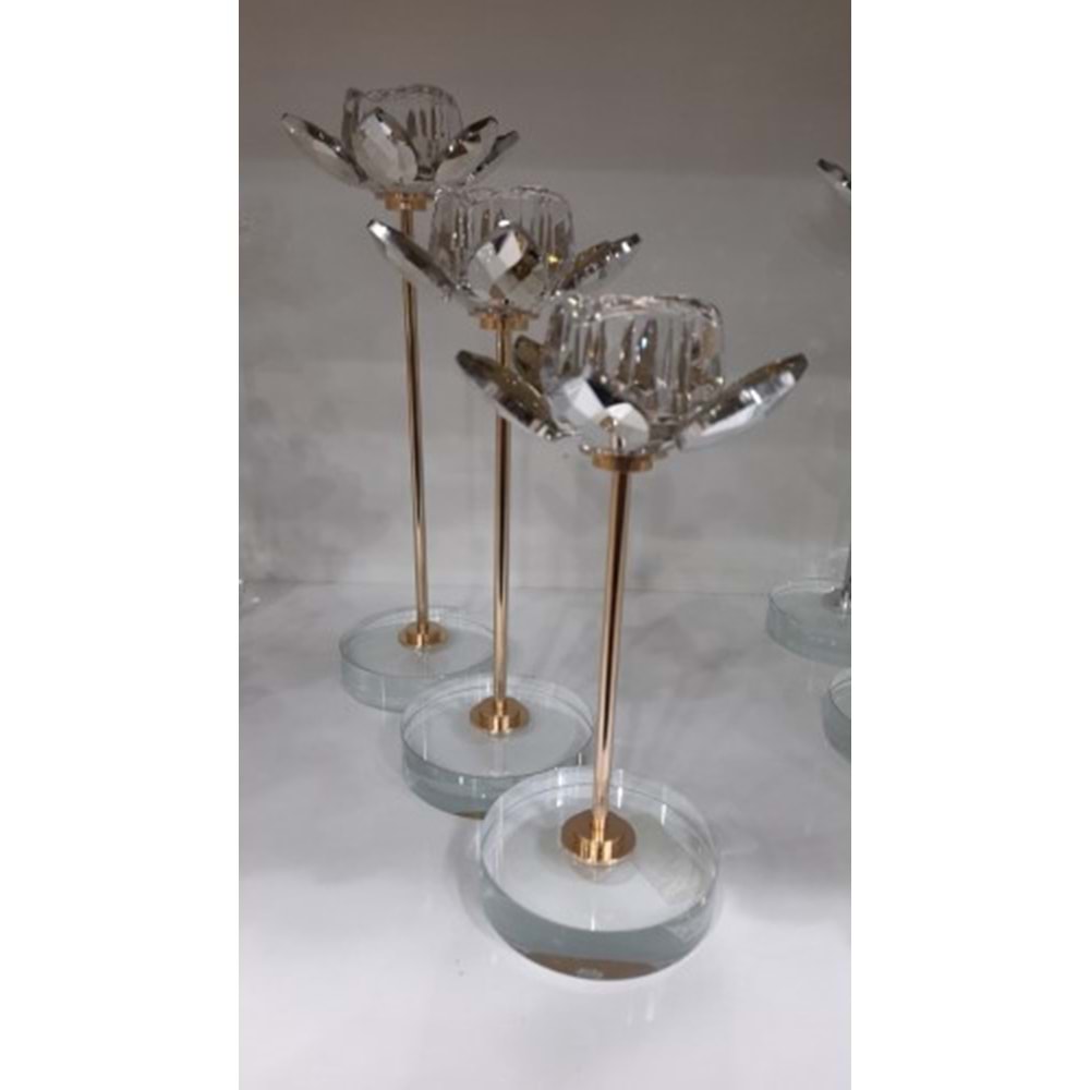 3113.A -KRİSTAL AYAKLI MUMLUK 3 LÜ GOLD -FURKAN