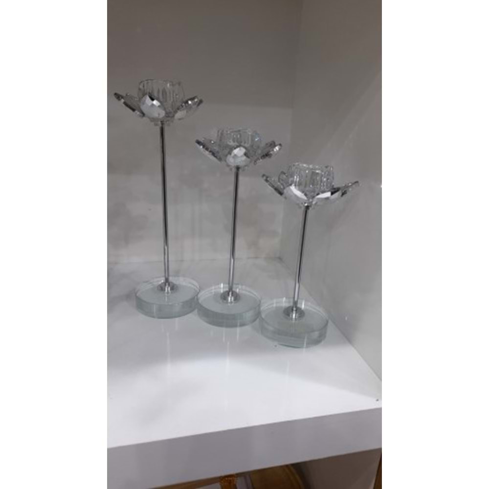 3113.B -KRİSTAL AYAKLI MUMLUK 3 LÜ GMŞ. -FURKAN