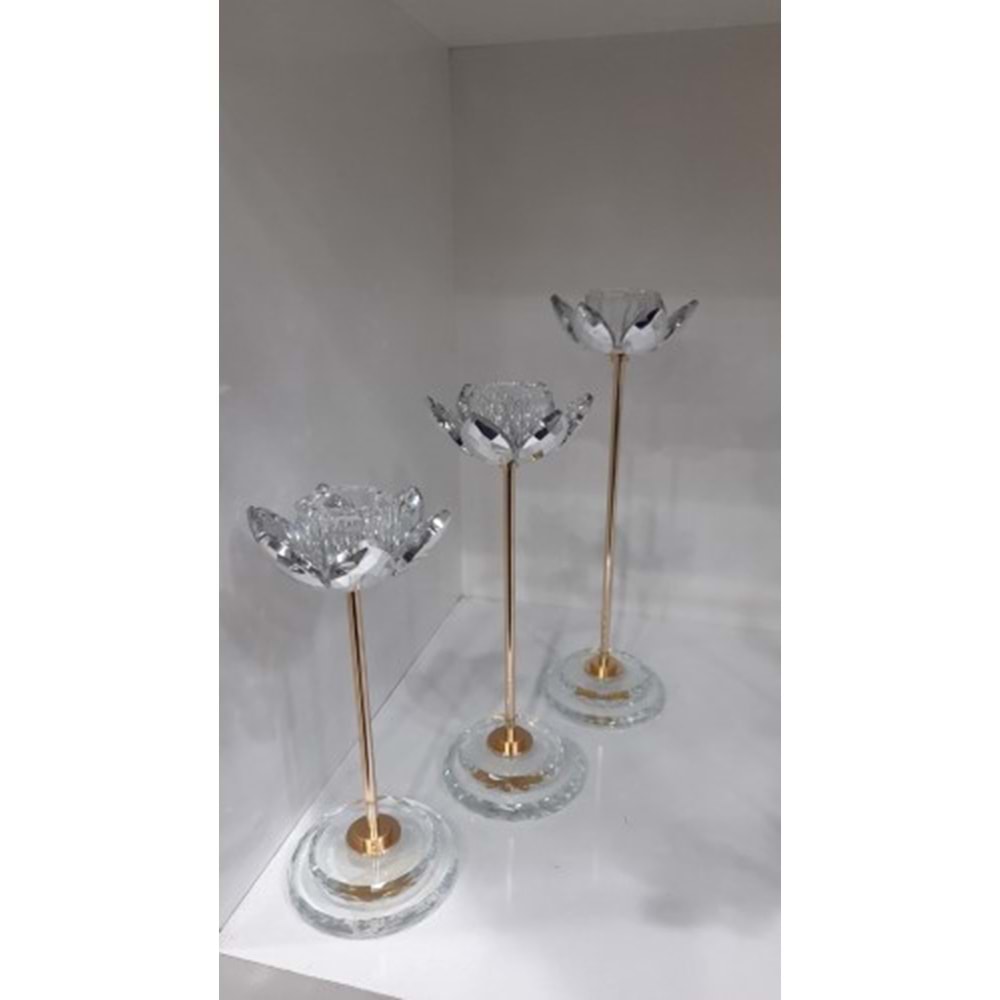 3114.A -KRİSTAL AYAKLI MUMLUK 3 LÜ GOLD -FURKAN