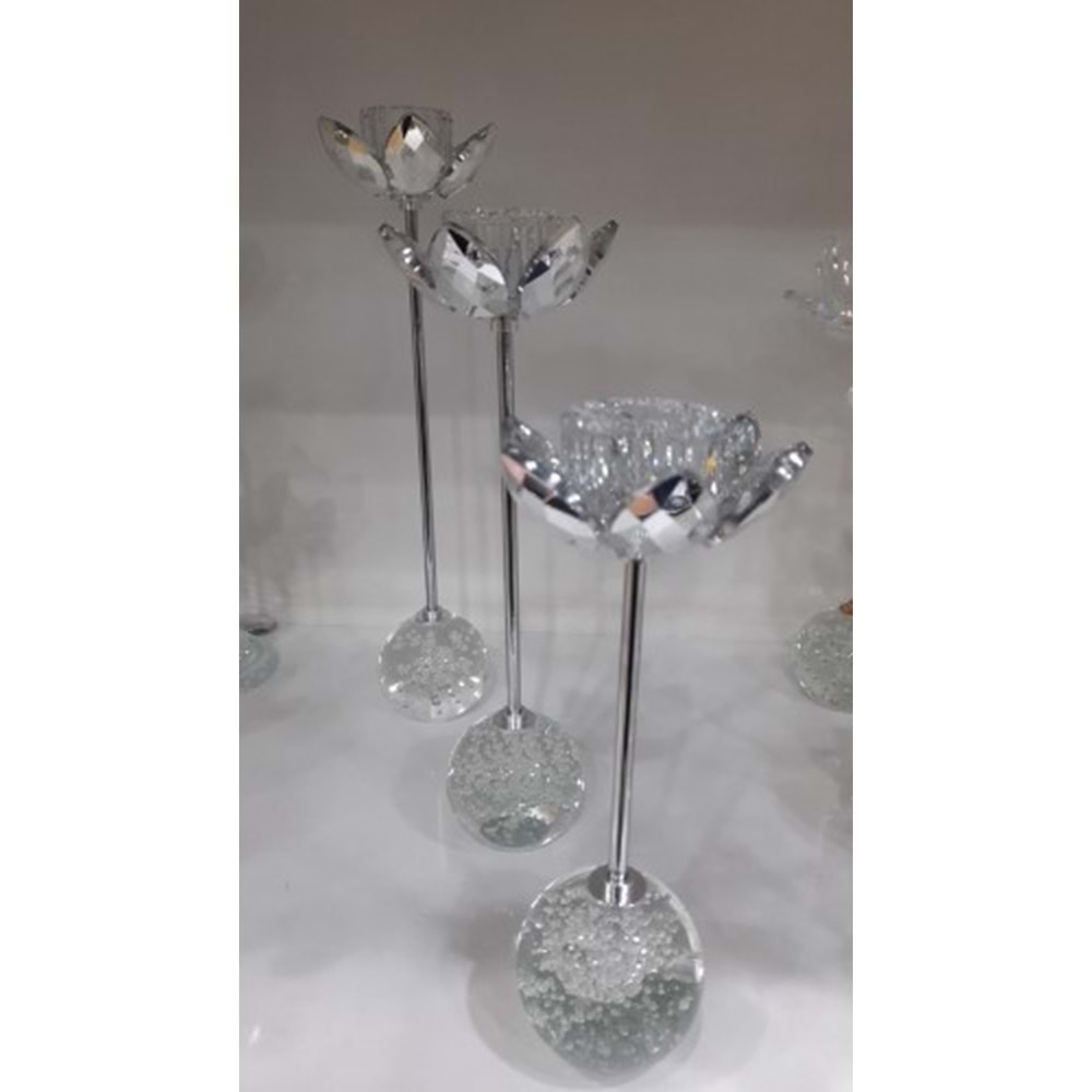 3114.B -KRİSTAL AYAKLI MUMLUK 3 LÜ GMŞ. -FURKAN