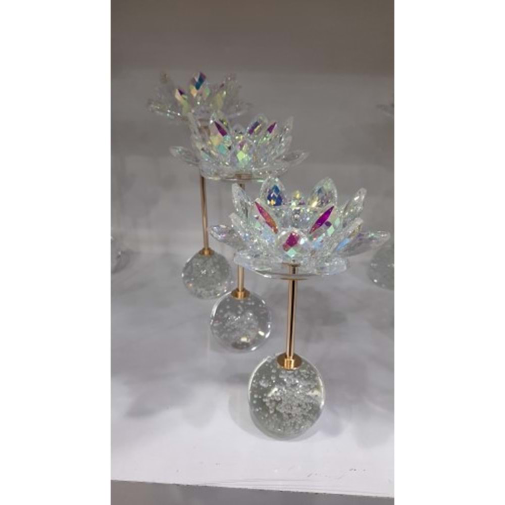 3115.A -KRİSTAL AYAKLI MUMLUK 3 LÜ GOLD -FURKAN