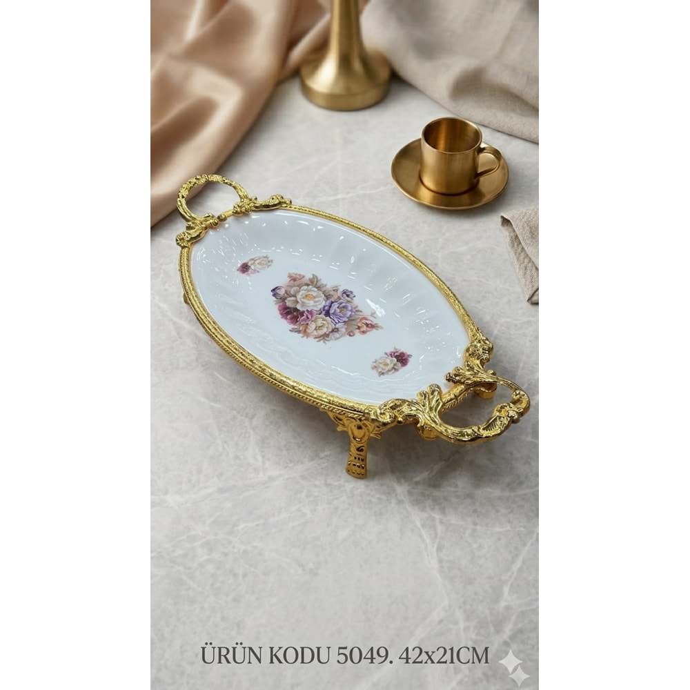 5049-SUNUM TABAK PORS.DESEN OVAL GOLD -FURKAN