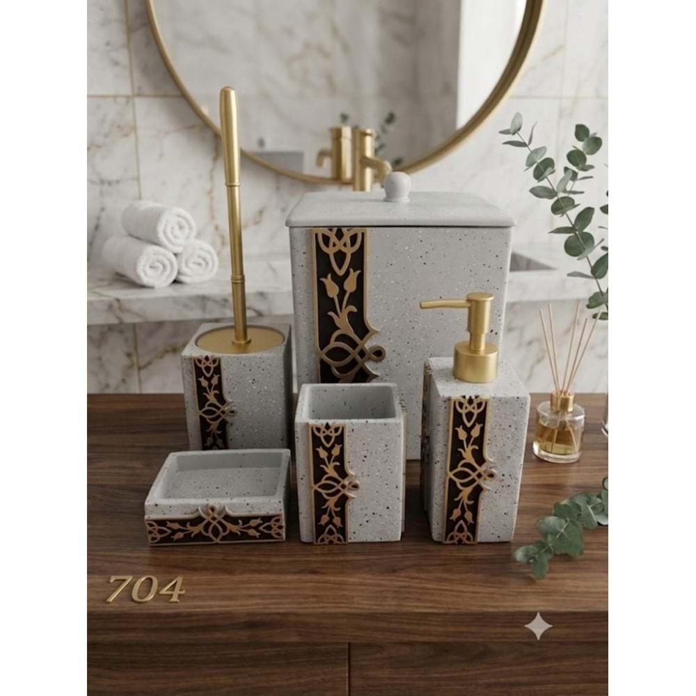 704-BANYO SETİ LALE GRİ GOLD -İNCİ