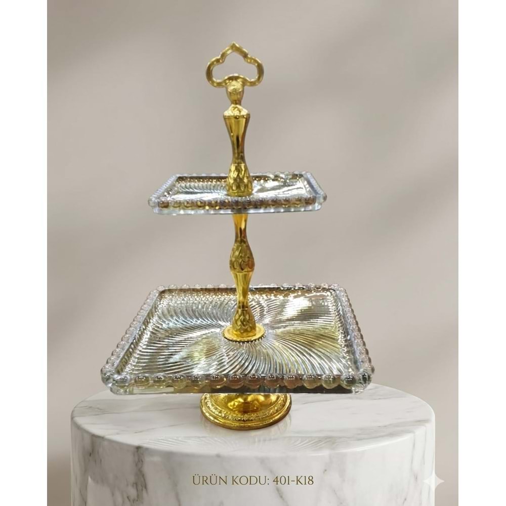 401 -CAM KATLI KARE SUNUMLUK GOLD SAPLI -İNCİ