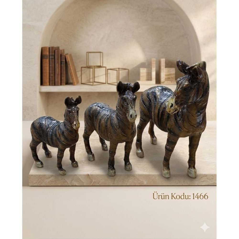 1466.KH -BİBLO 3LÜ ZEBRA AİLESİ KAHVE -İNCİ