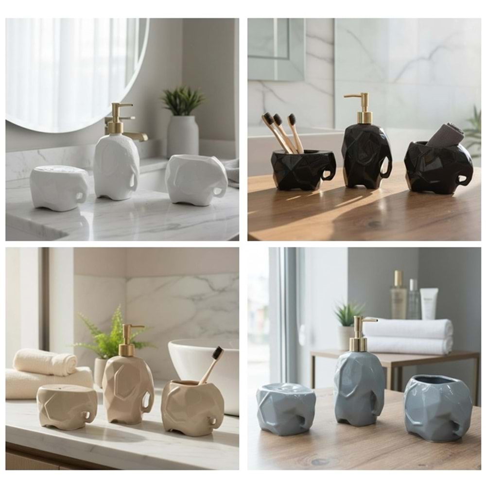 680 -BANYO SETİ FİLLİ 3LÜ PORS. -İPEK