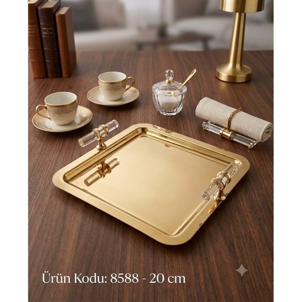H.8588-SUNUM KARE CAM KULP GOLD -MANOR