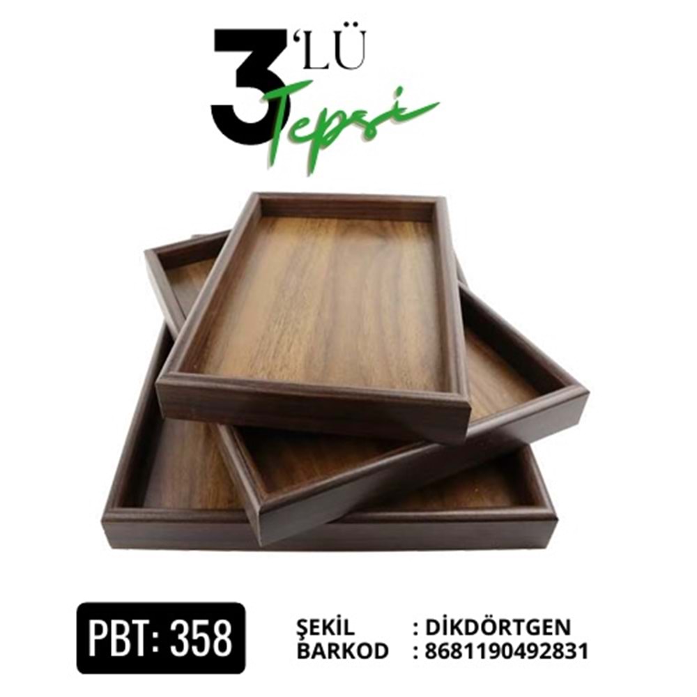 PBT.358-AHŞAP TEPSİ 3 LÜ DİKT KOYU RNK -PABLİTO