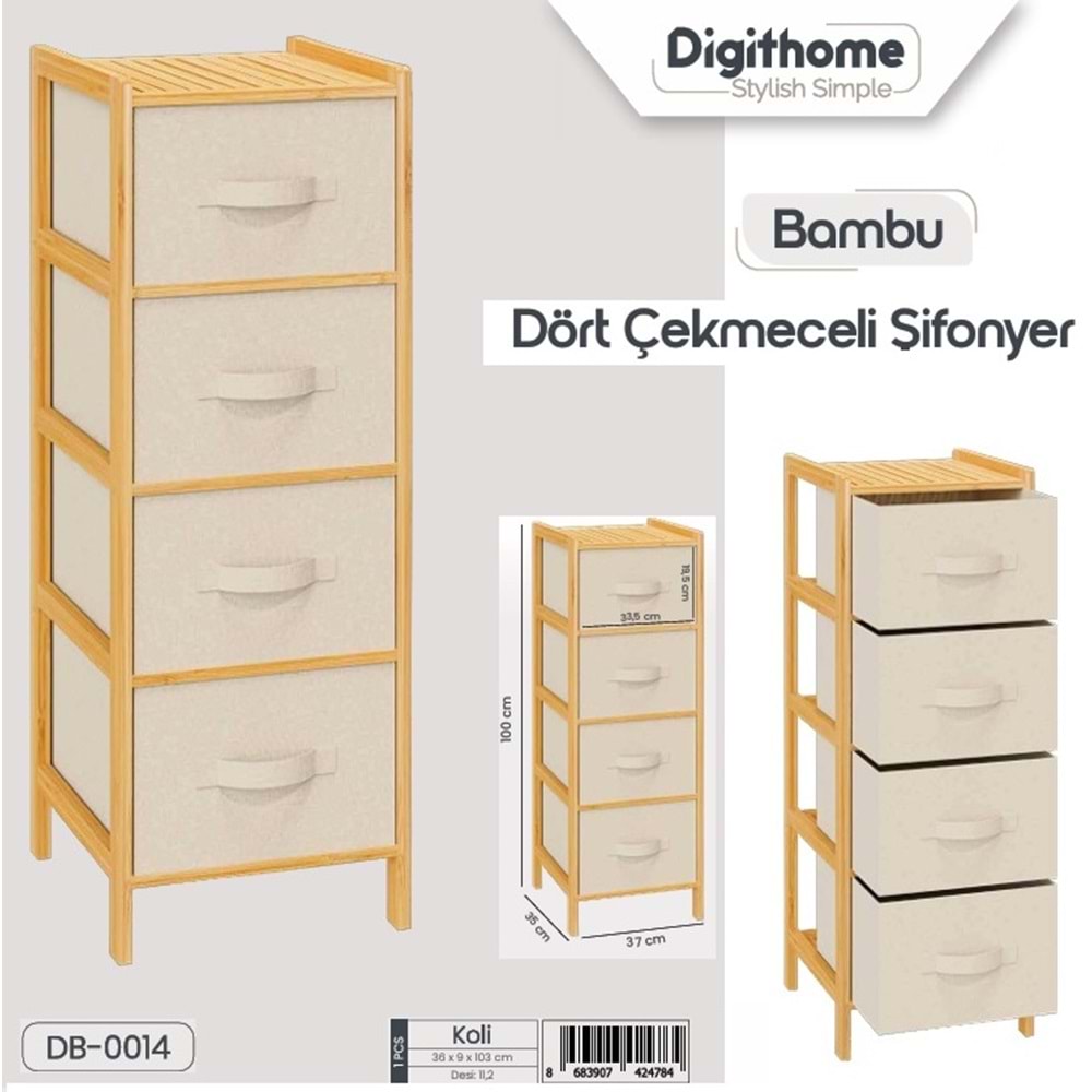 DB.014 -AHŞAP ŞİFONYER 4 RAFLI -ŞAMLI