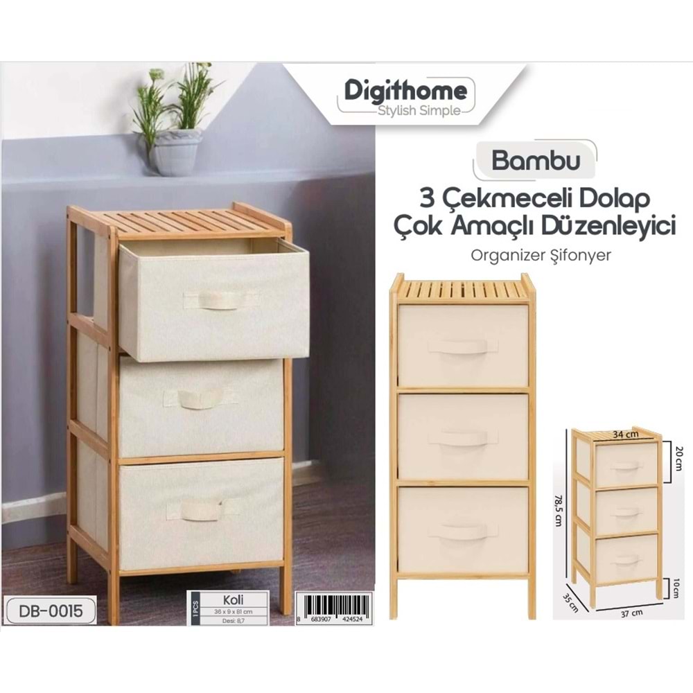 DB.015 -AHŞAP DOLAP 3 RAFLI -ŞAMLI