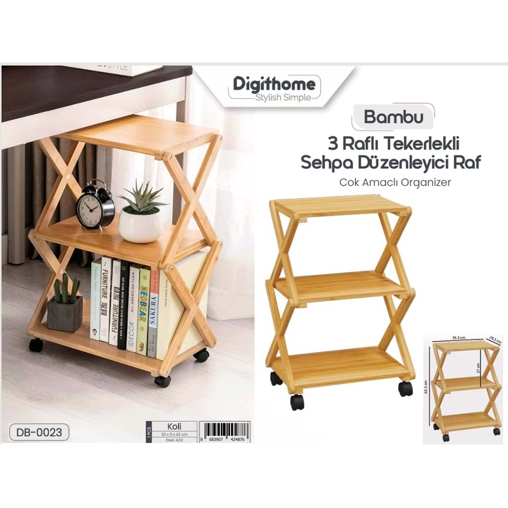 DB.023 -AHŞAP SEHPA 3 RAFLI -ŞAMLI