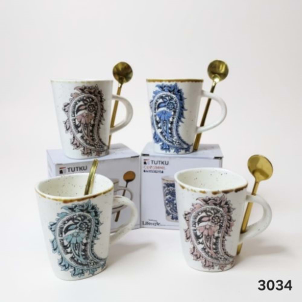 3034 -KUPA PORS.DESENLİ GOLD KAŞIKLI -TUTKU