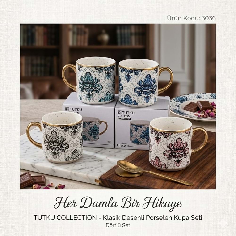 3036 -KUPA PORS.DESENLİ 335ML -TUTKU
