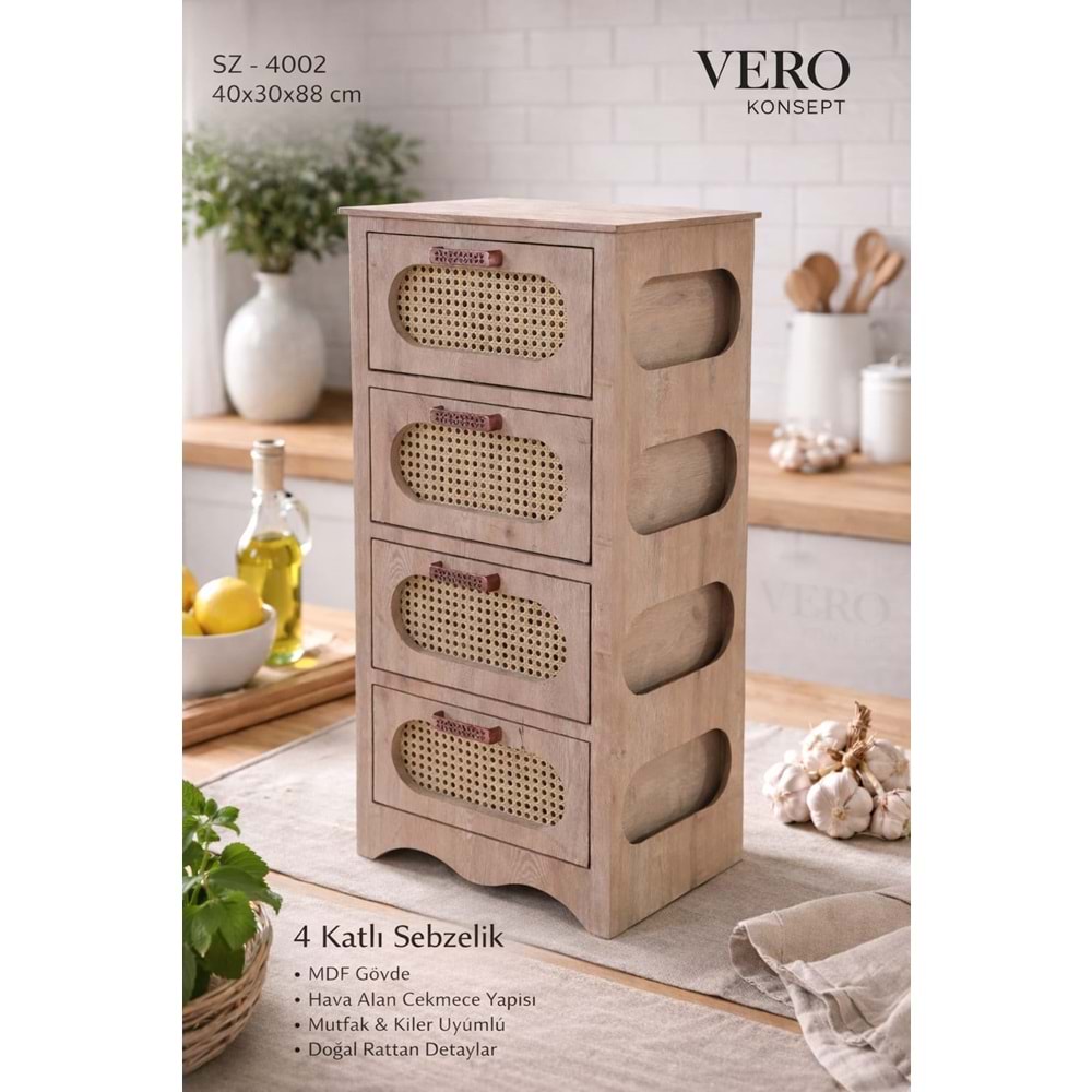 DS.4002-AHŞAP SEBZELİK 4LÜ MEŞE -VERO