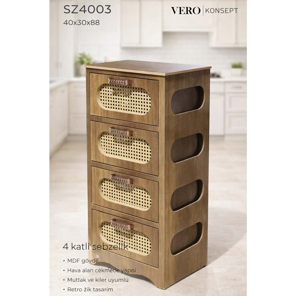 DS.4003-AHŞAP SEBZELİK 4LÜ CEVİZ -VERO