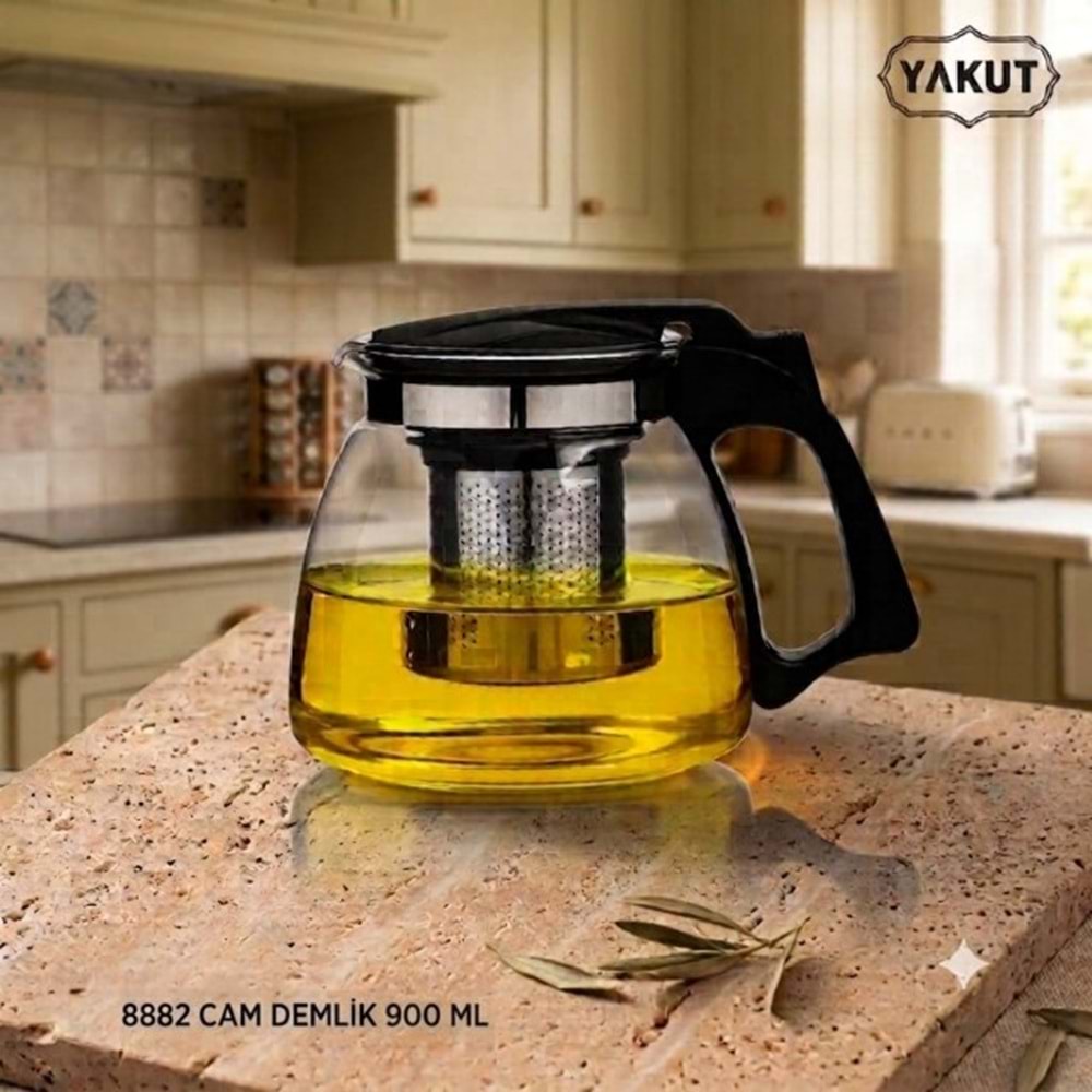 8882 -CAM DEMLİK SÜZGEÇLİ 900ML -YAKUT