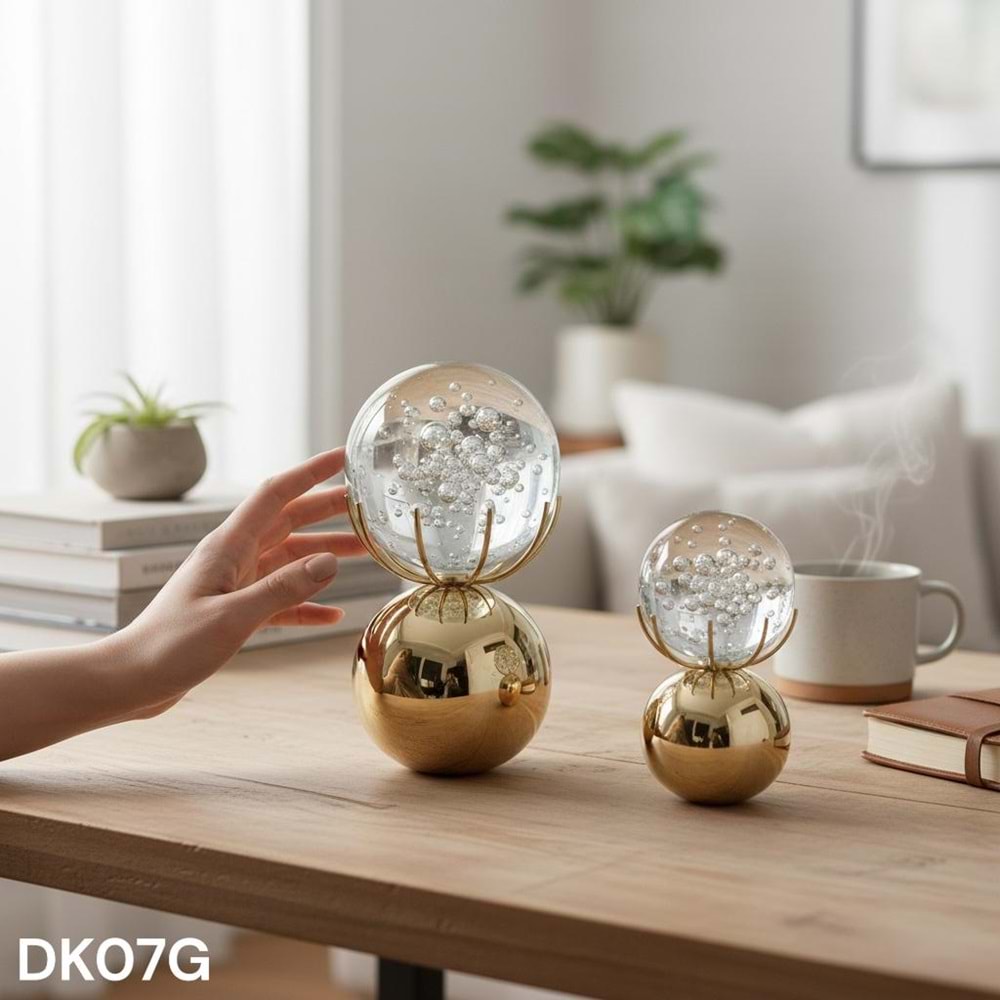 DK07.A -DEKOR OBJE 2Lİ KÜRE DÜZ GOLD -ZEYVE