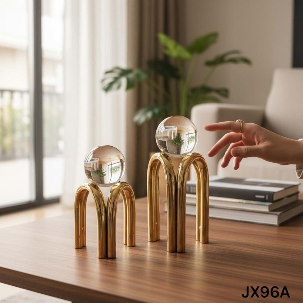 JX96.A -DEKOIR OBJE 2Lİ KÜRE GOLD -ZEYVE