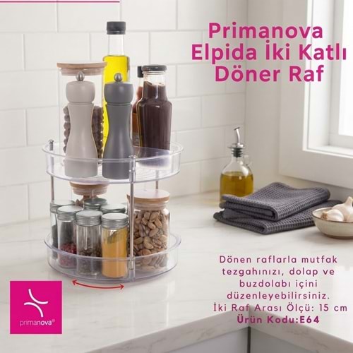 E64.16 -ELPİDA İKİ KATLI DÖNER RAF ŞEFFAF -PRİMANOVA