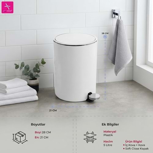 E66.01 -LENOX 5 LT PEDALLI ÇÖP - BEYAZ -PRİMANOVA