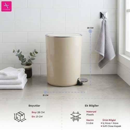 E66.09 -LENOX 5 LT PEDALLI ÇÖP - BEJ -PRİMANOVA