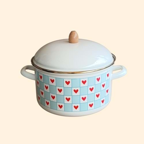 EMAYE DERİN TENCERE 24CM KALPLİ MAVİ -ALEV