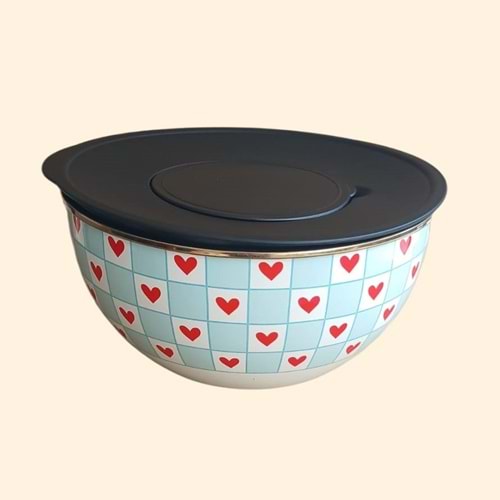 EMAYE KARIŞTIRMA KABI 24CM KALPLİ MAVİ -ALEV