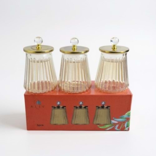 25 -CAM KAVANOZ 3LÜ KRİSTAL GOLD KPK BAL -ALEV