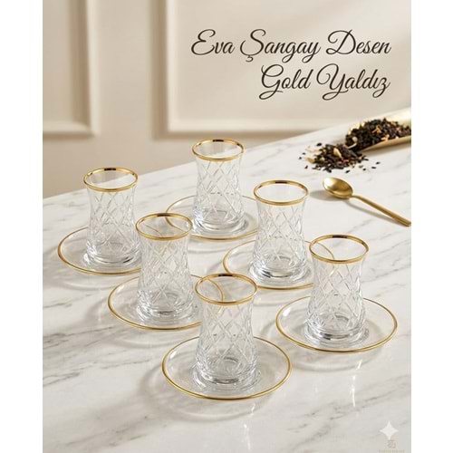 EVA ÇAY SETİ 12 PRÇ. ŞANGAY GOLD -POLANT