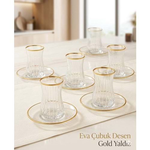 EVA ÇAY SETİ 12 PRÇ. ÇUBUK GOLD -POLANT