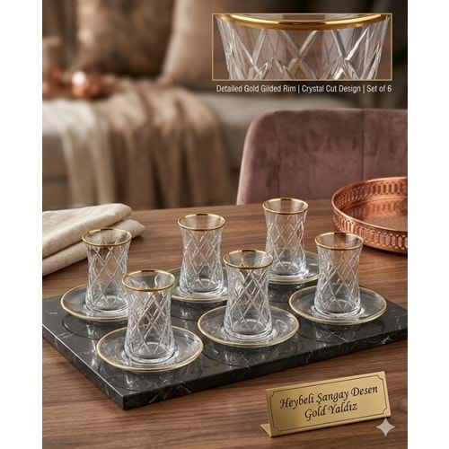 HEYBELİ ÇAY SETİ 12 PRÇ. ŞANGAY GOLD -POLANT
