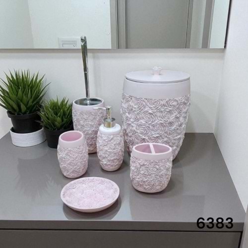 6383-BANYO SET POLYS PEMBE GÜLLÜ-ACR