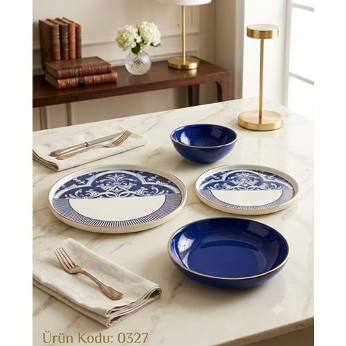 0327-YEMEK SETİ 27 PRÇ OTTOMAN MAVİ-ACR