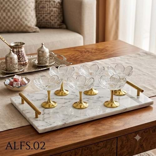 ALFS.02 -CAM SUNUMLUK 6LI AYAKLI GOLD -ALLEGRİ