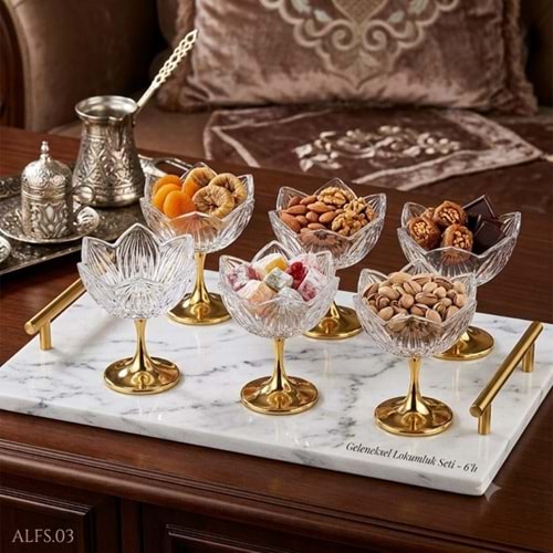ALFS.03 -CAM SUNUMLUK 6LI AYAKLI GOLD -ALLEGRİ