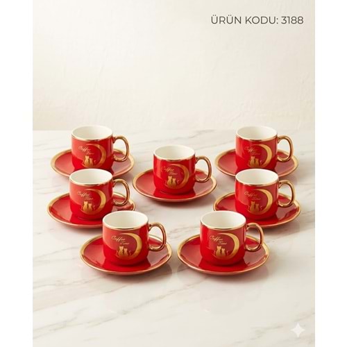 3188.KD-KAHVE FİNCANI KEDİLİ KIRMIZI -AROW