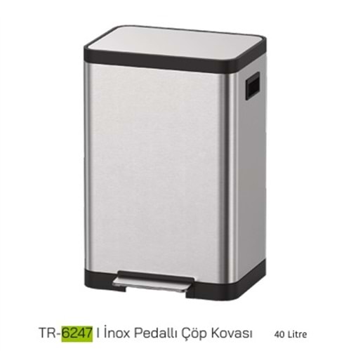 6247- PEDALLI ÇÖP İNOX 40 LT -AROW