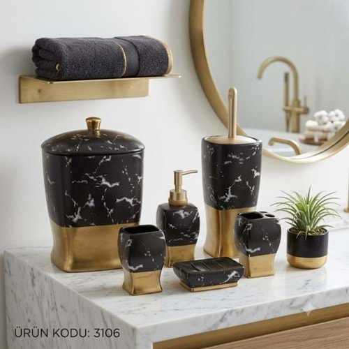 3106-BANYO SETİ PORS.KARE SYH/GOLD-AYMET