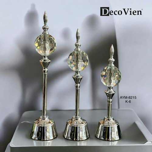 8215 -KRİSTAL 3 LÜ CAM KÜRE AYAKLI -AYMET