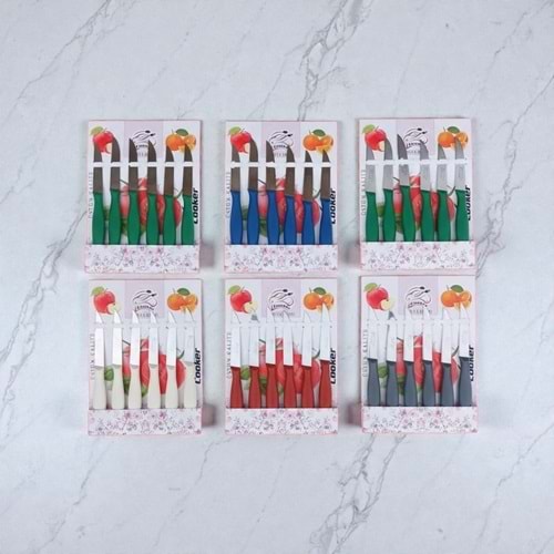 3548 -MEYVE BIÇAK LÜX 6LI RENKLİ -COKER