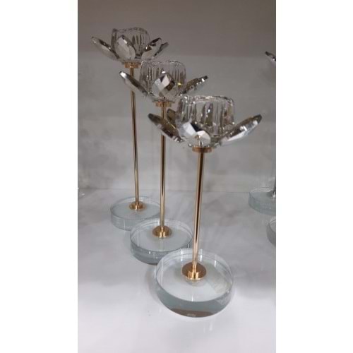 3113.A -KRİSTAL AYAKLI MUMLUK 3 LÜ GOLD -FURKAN