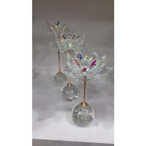 3115.A -KRİSTAL AYAKLI MUMLUK 3 LÜ GOLD -FURKAN